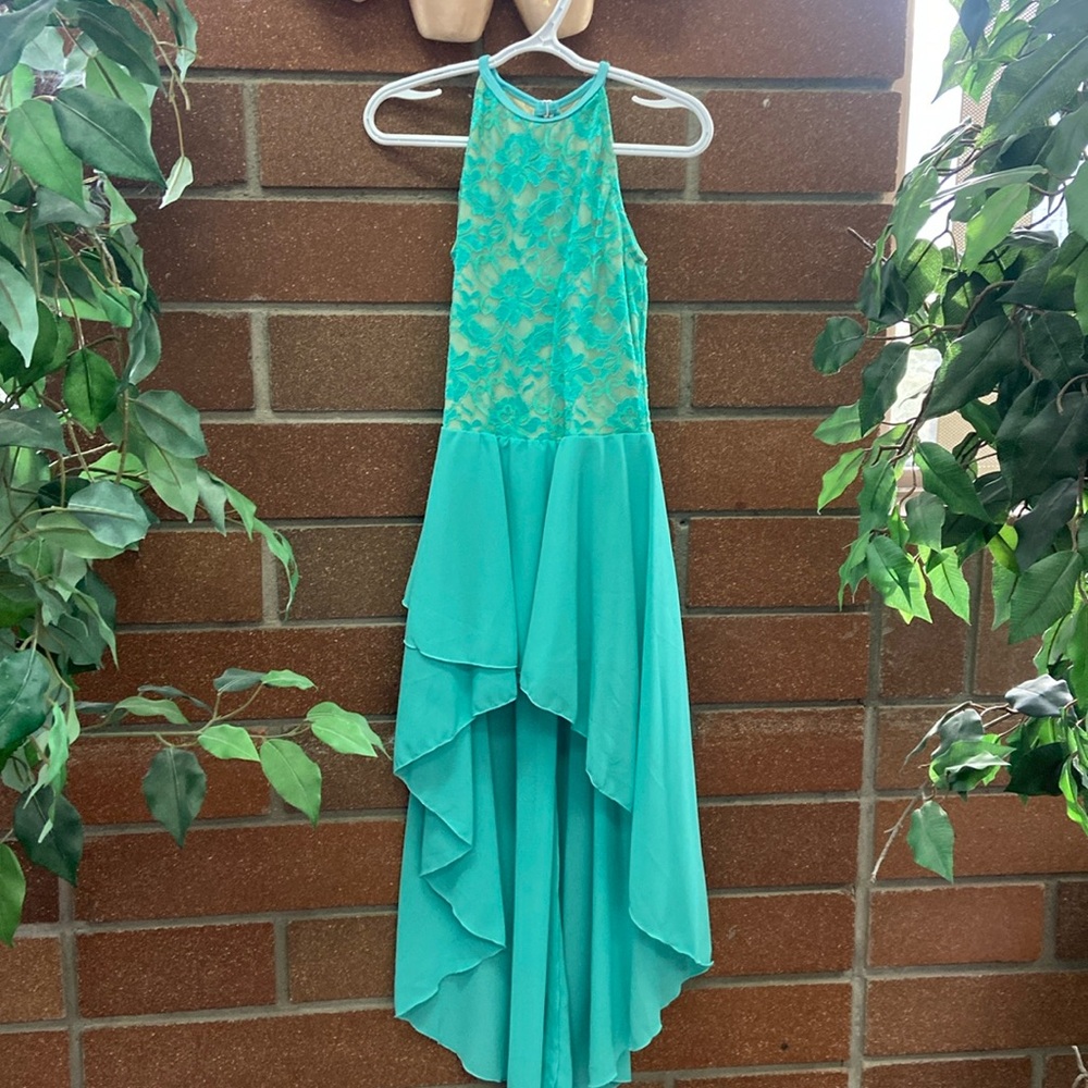 Teal dance dress with lace top
